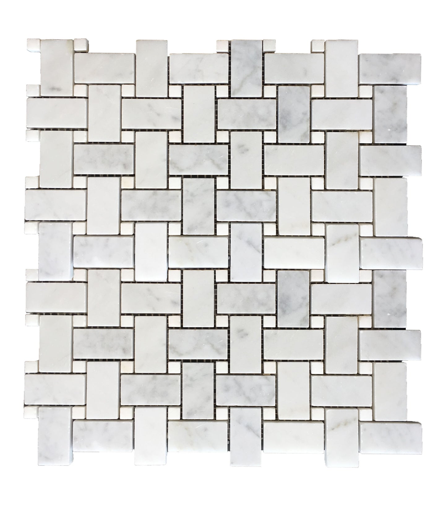 Basketweave Carrara with Thassos Dot Honed Mosaic