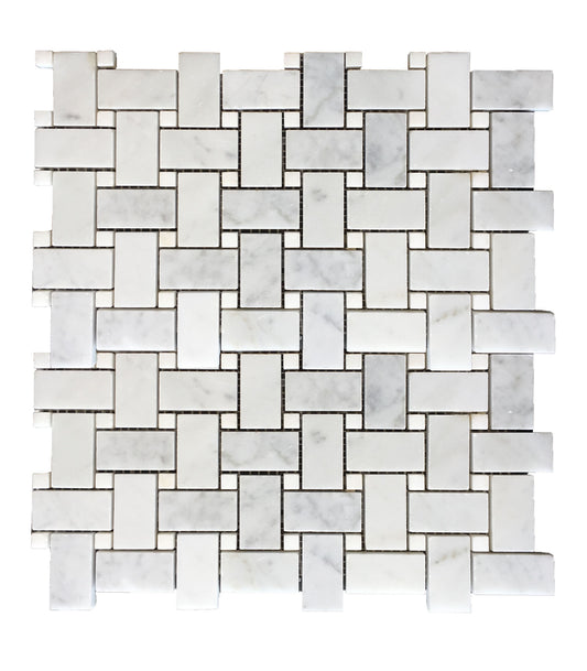 Basketweave Carrara with Thassos Dot Honed Mosaic