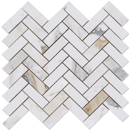 Calacatta Gold Marble Herringbone Honed Mosaic