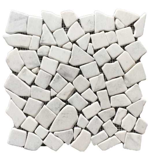 Carrara Mini Crazy Paving Tumbled Mosaic