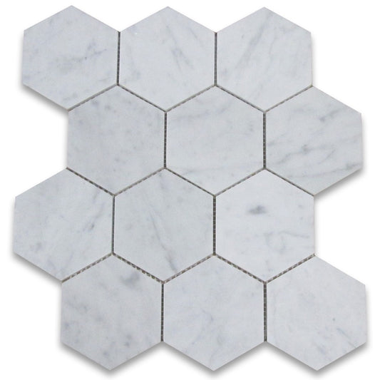 Carrara XL Hexagon Honed Mosaic