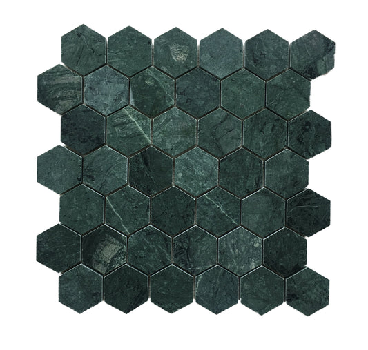 Indian Green Hexagon Honed Mosaic