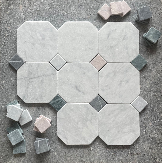 Juliette Tumbled Carrara Octagon Dot Mosaic