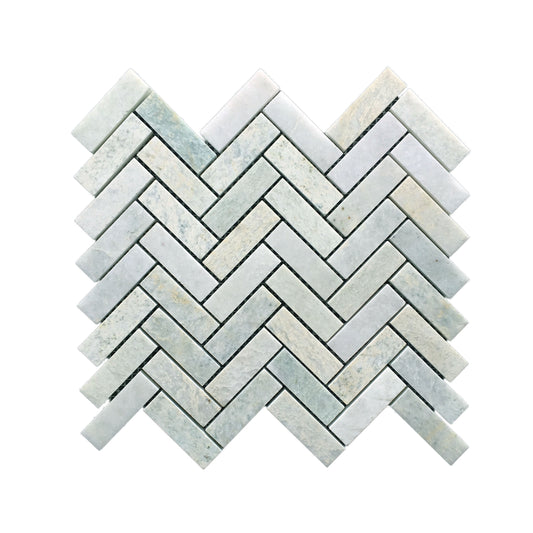 Ming Green Herringbone Honed Mosaic