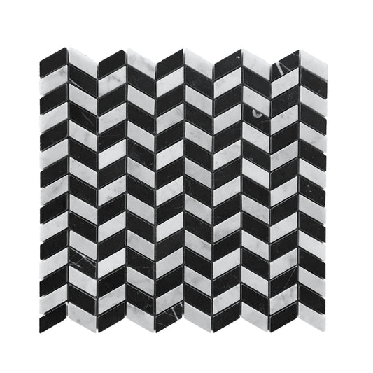 Mini Chevron Nero Marquina and Carrara Mosaic