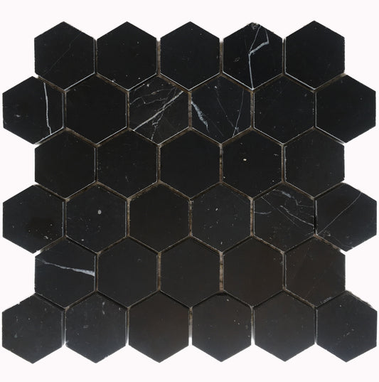 Nero Large Hexagon Honed Mosaic