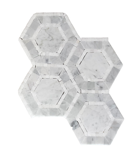 Quebec Carrara and Thassos Hexagon Honed Mosaic