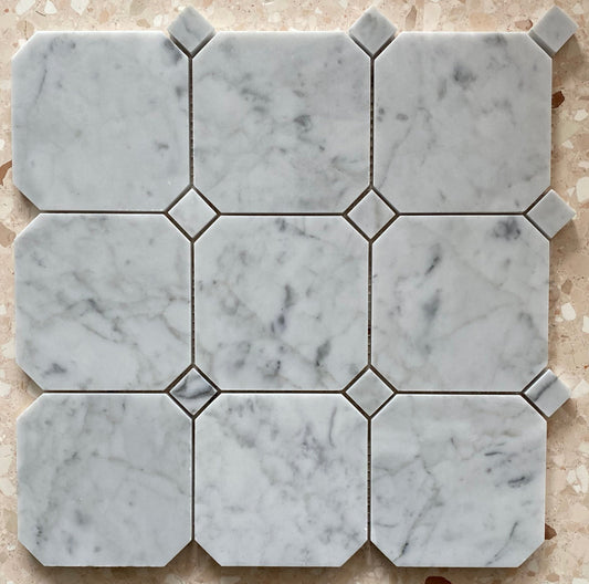 Carrara Large Octagon Dot Honed Mosaic