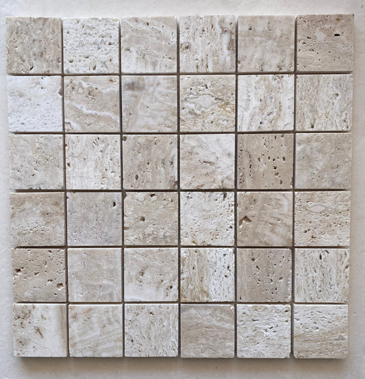 Cream Travertine Honed Square Mosaic