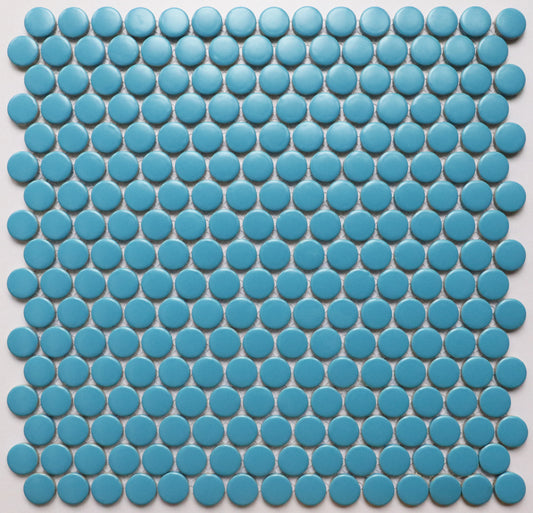 Matt Blue Penny Round Mosaic